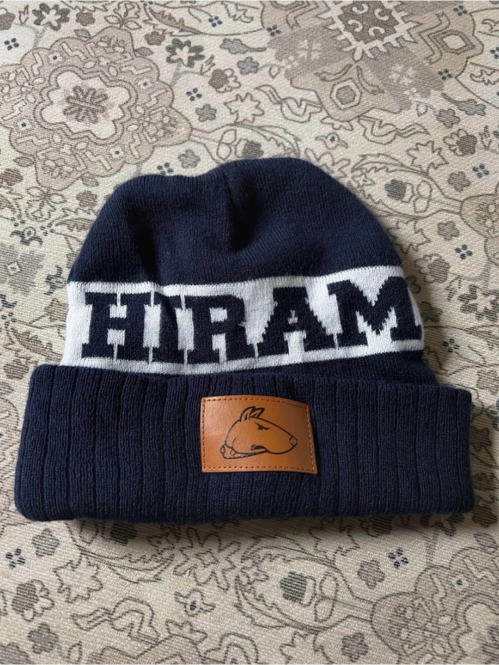 Hiram College Beanie Hat - Navy and White